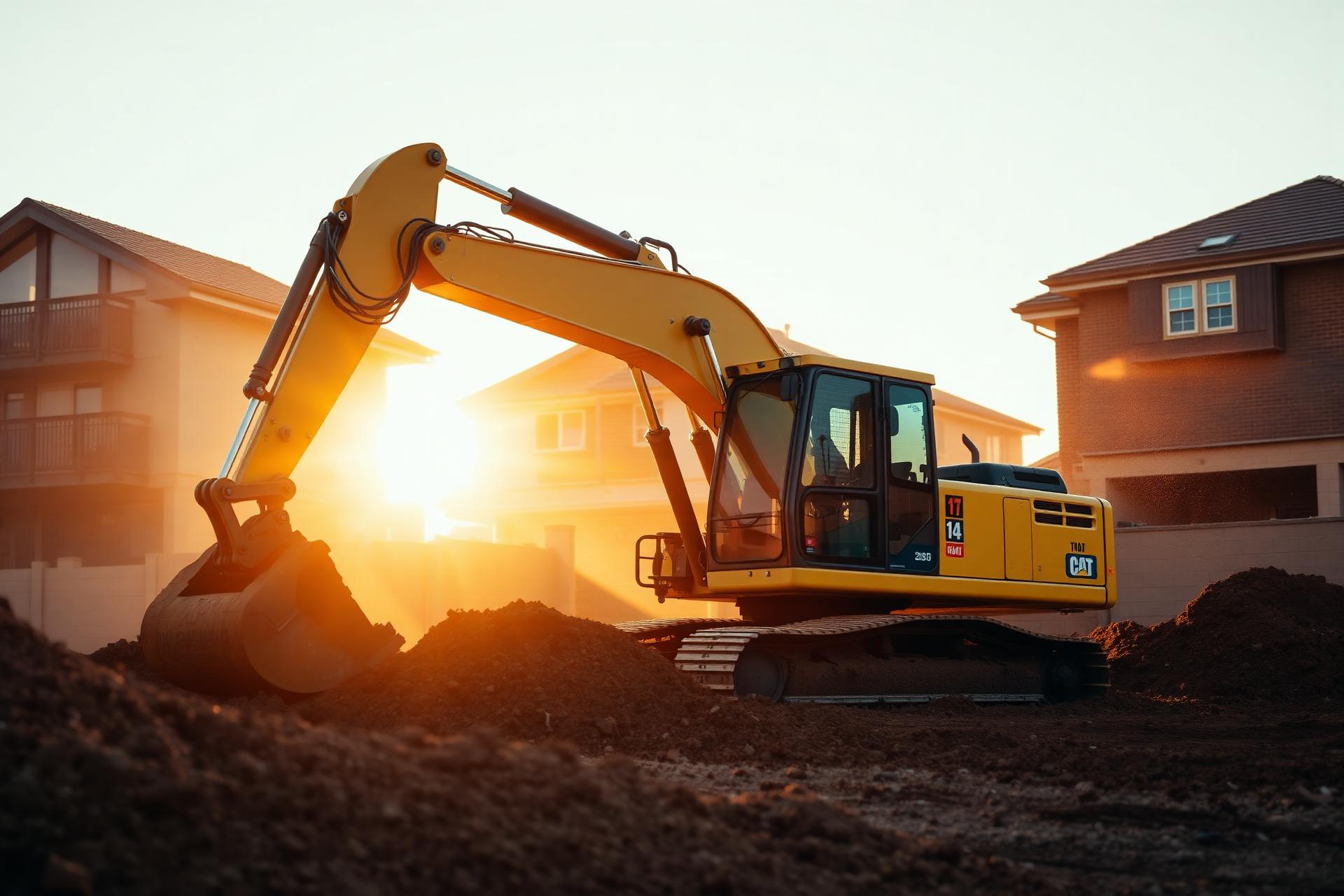 Excavator at work at golden hour